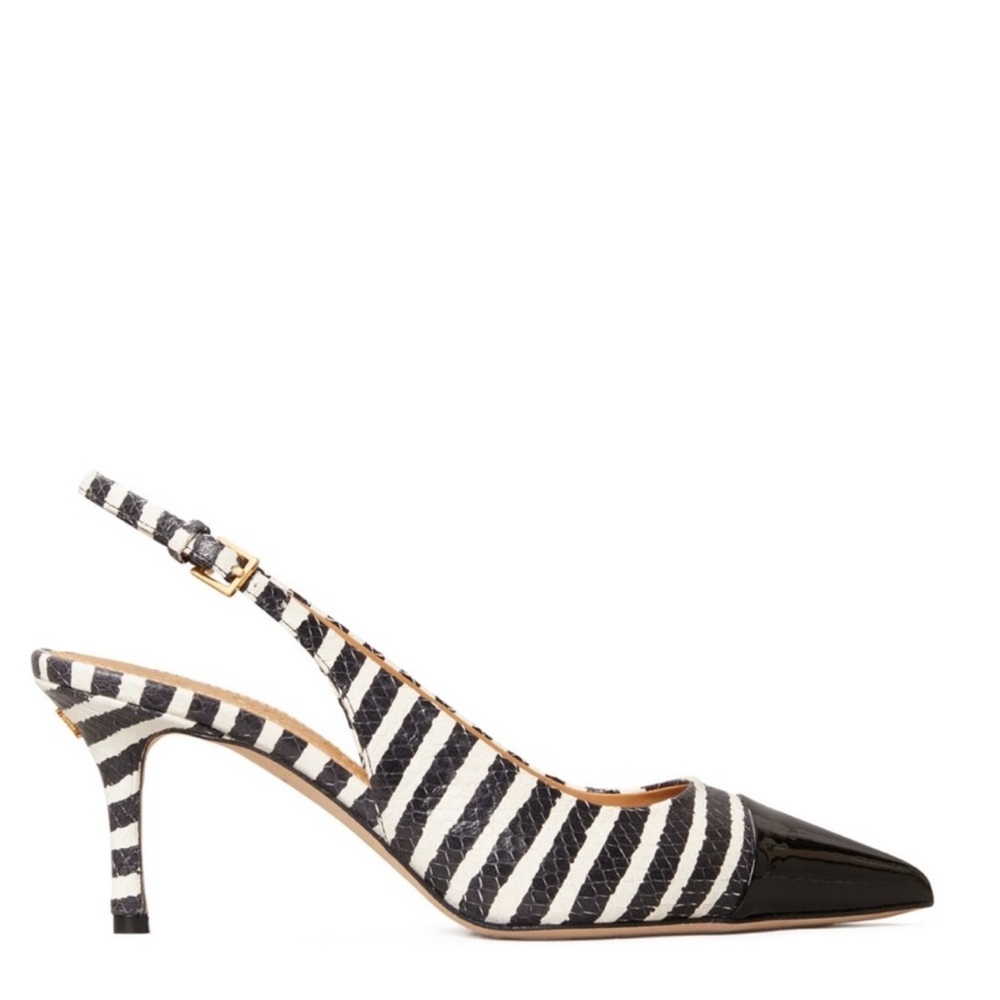 NEW Tory Burch Black and White Penelope 65mm Cap Toe Slingback Pump - Picture 3 of 5